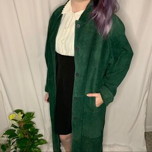 Forest Green Leather Trench Coat